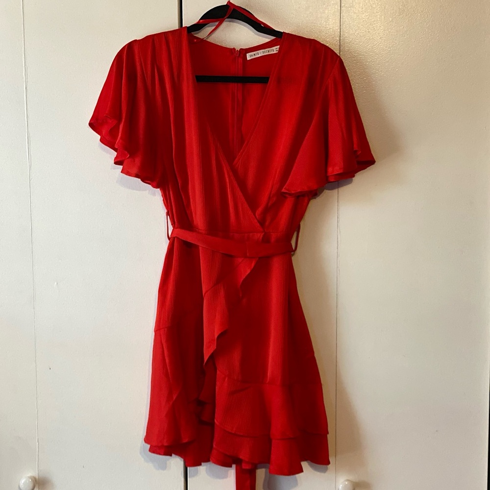 Gorgeous saints + secrets sexy red satin ruffle wrap dress